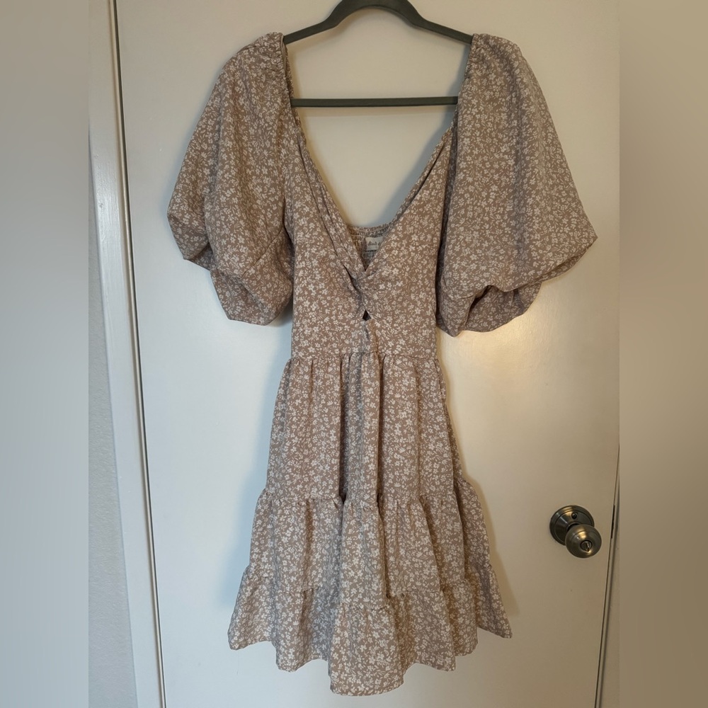 Altar'd State Beige Floral Long Sleeve Dress